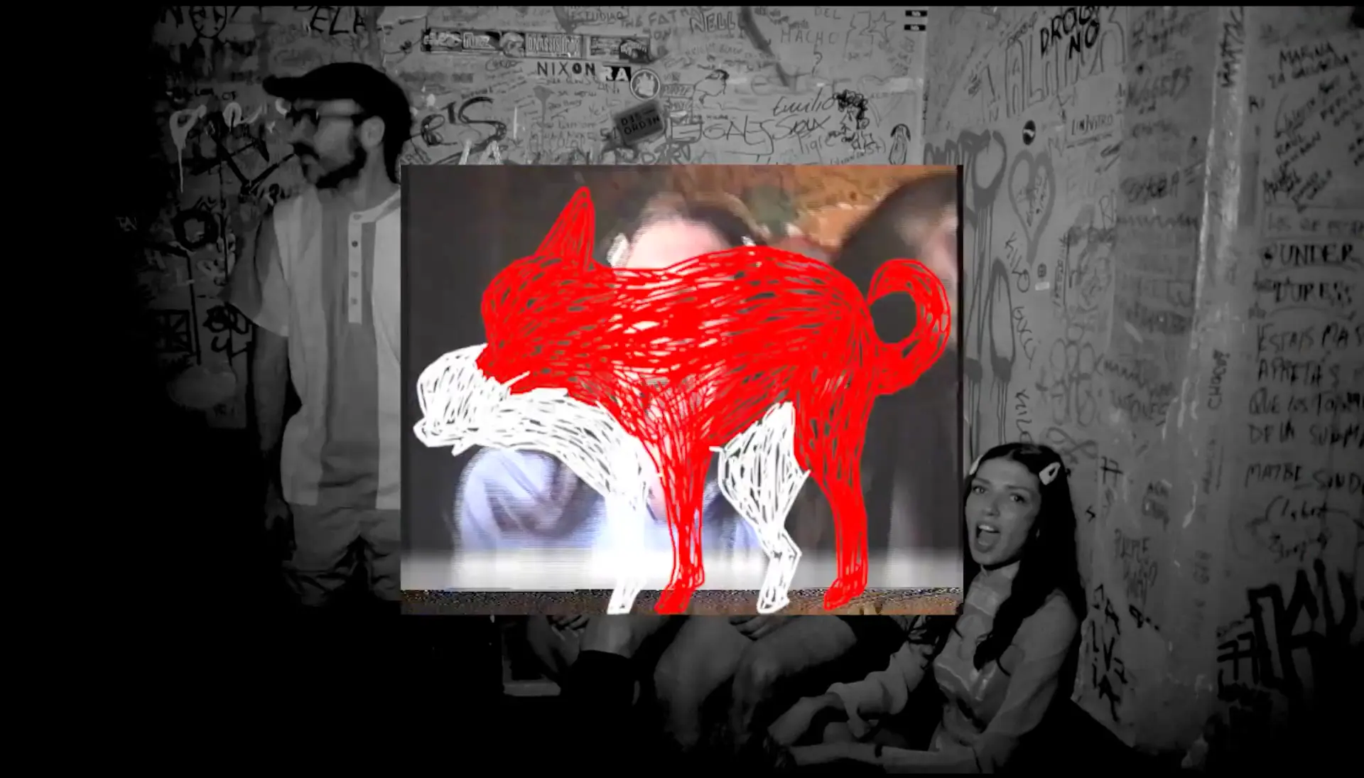 Frame from a 2D animation by Marta Contreras for the music video Perro by Sandré (3/8)