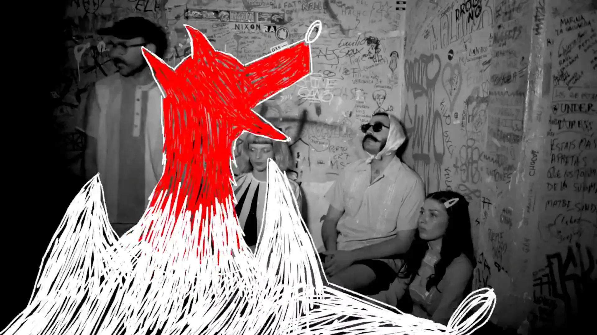 Frame from a 2D animation by Marta Contreras for the music video Perro by Sandré (4/8)